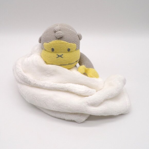 Baby Bum Monkey Lovey Duke Gray Yellow White Knitted Plush Security Blanket Soft - Picture 2 of 12